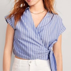 Old Navy Wrap-Front Cropped Oxford Sarong Top